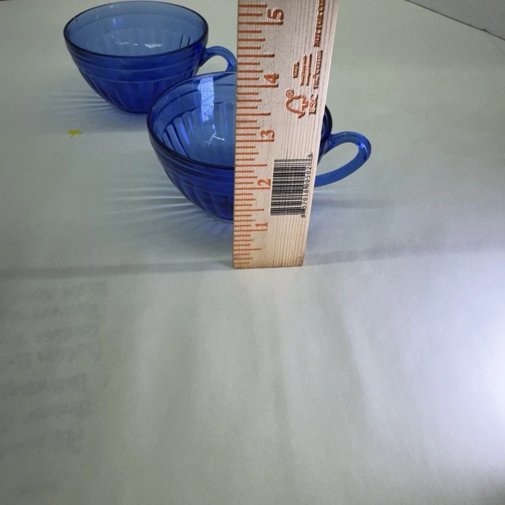 HAZEL-ATLAS Aurora Cobalt Blue Cups Set Of Two‎ Ribs Depression Glass